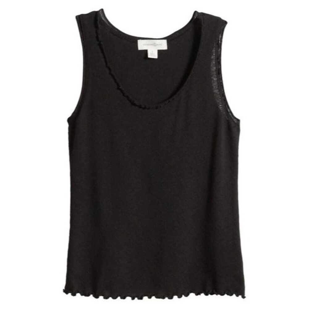 Treasure & Bond Lettuce Edge Pointelle Tank Top, Black, Sz. XL